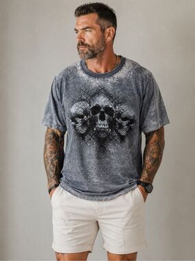 Helix Men’s XL Distressed Skull Graphic T Shirt Charcoal Gray Gothic Streetwear